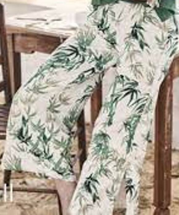 J. Jill Pants - J.Jill Linen Culotte Pants Barley Bamboo Tropical Palm Leaf Wide Crop XL Petite